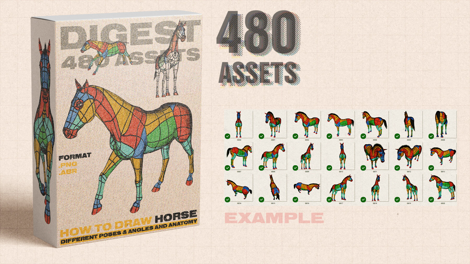 How to Draw a Horse [Digest] 480 Assets [Png images, ABR Brushes]