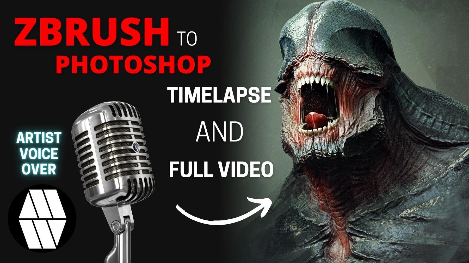 ZBrush to Photoshop 'Demon Bust' Concept - Timelapse Voice Over and Full Video