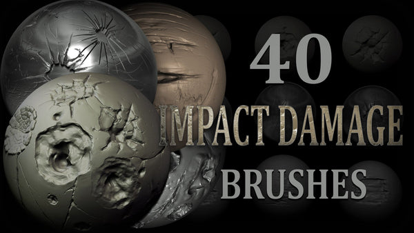 Zbrush + Blender - 40 Impact Damages Brush + Alphas