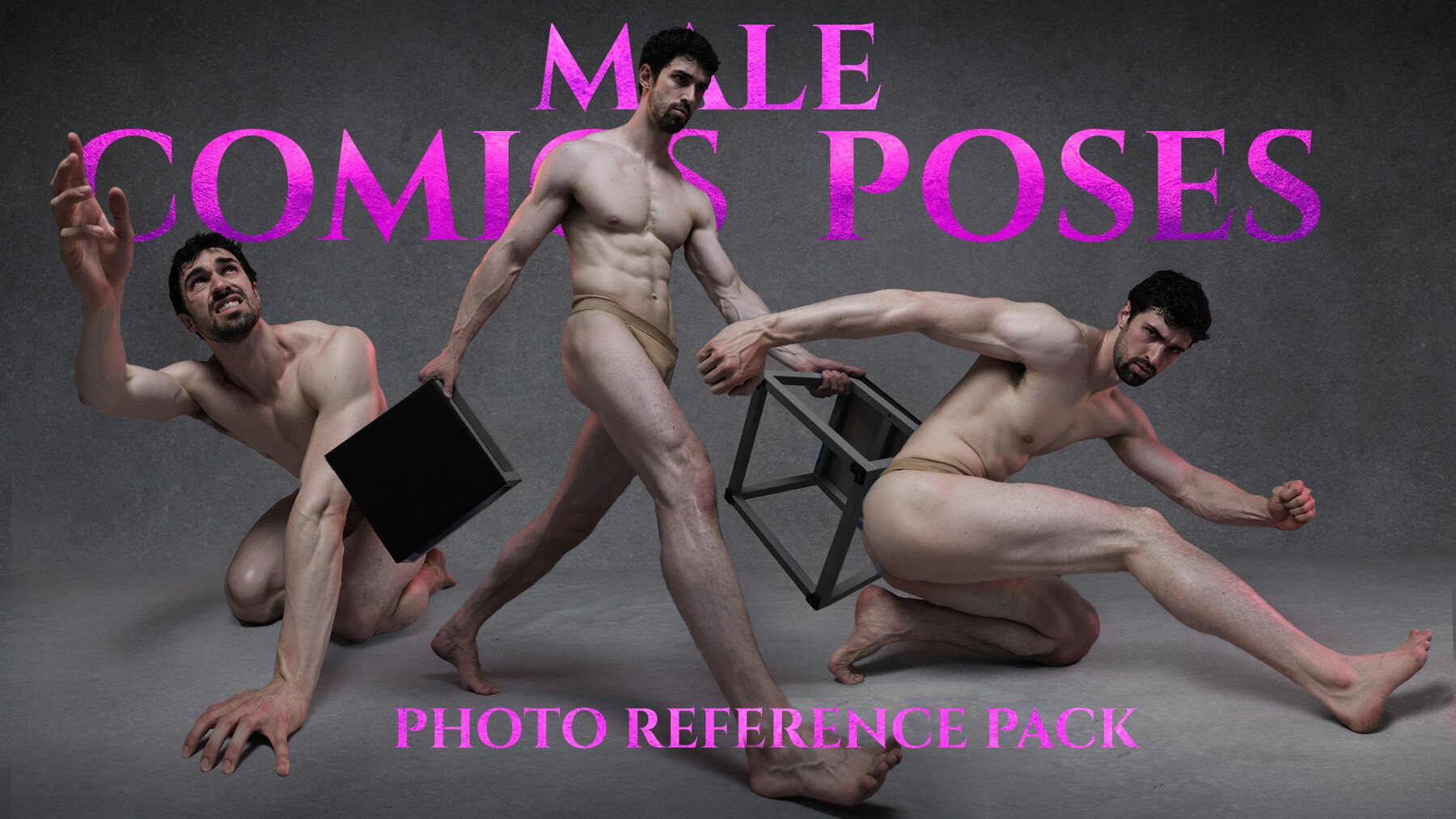 (A) Male Comics Poses - Reference Photo Pack For Artists 532 JPEGs