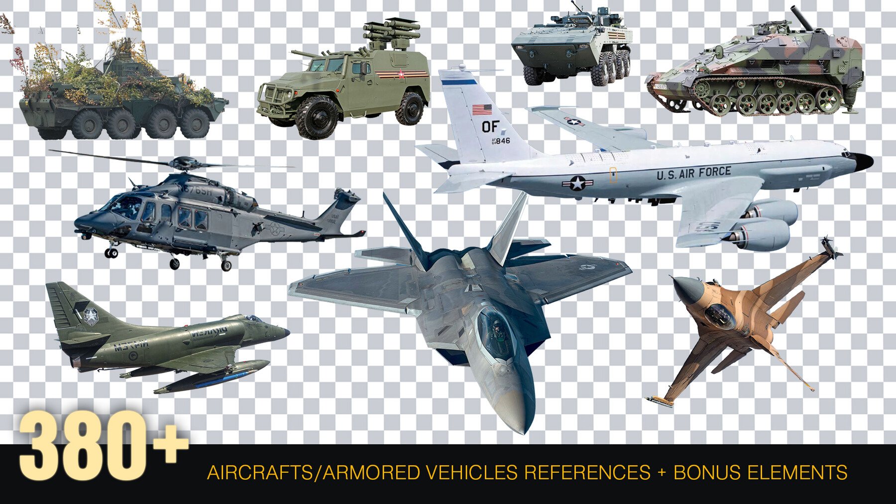 380 + Military Aircraft And Armored Vehicles Reference pack [Cutouts] PNG