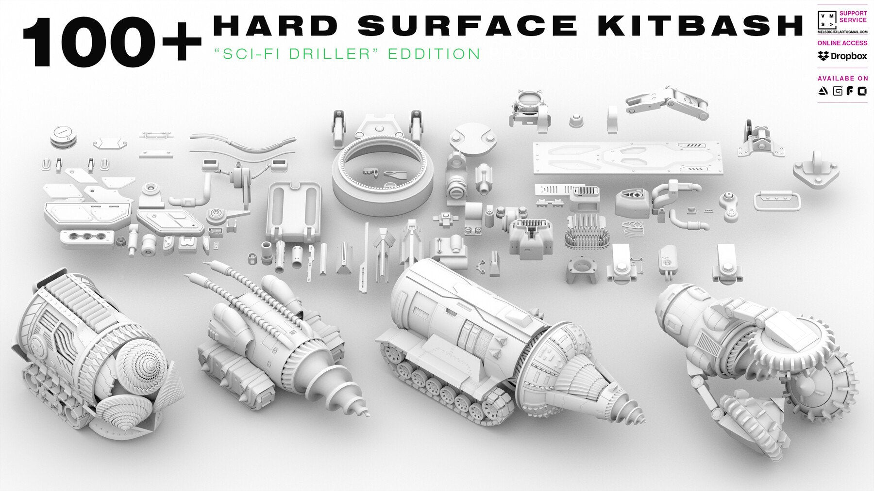 100+ HARD SURFACE KITBASH [PRODUCTION READY TOPOLOGY]