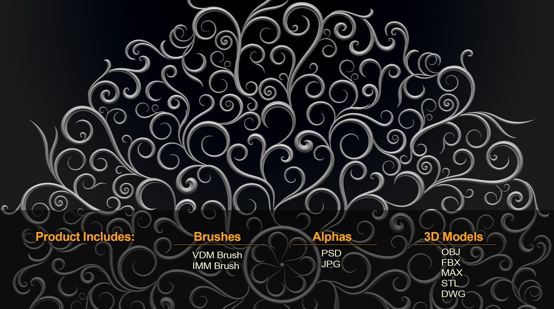 407 Floral Ornament Brushes, 4K Alphas and 3D Models, Vol.02