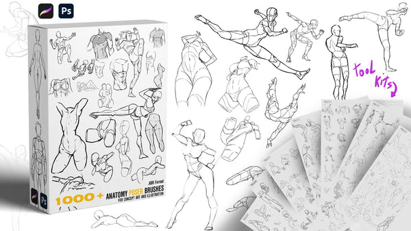 1500+Character Pose/Anatomy Study Brushes [BUNDLE] Demo Video