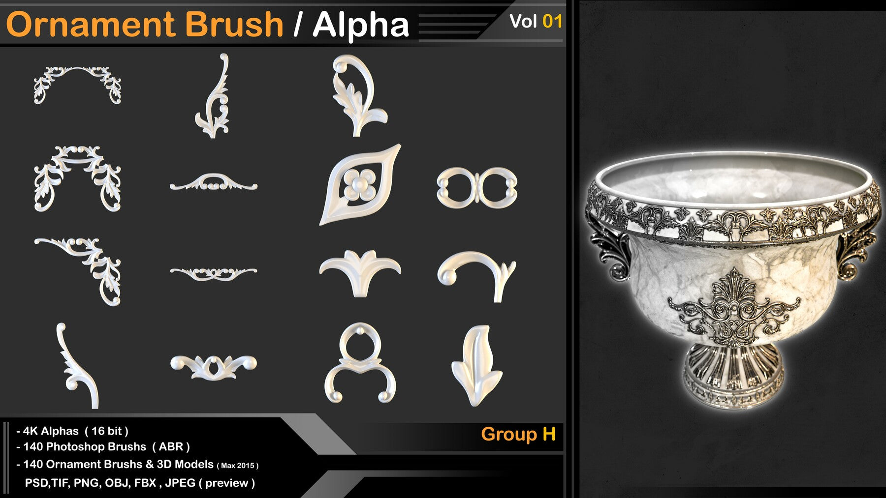 Ornament Kitbash Brushes/ Alpha / 3D Models / IMM vol 01