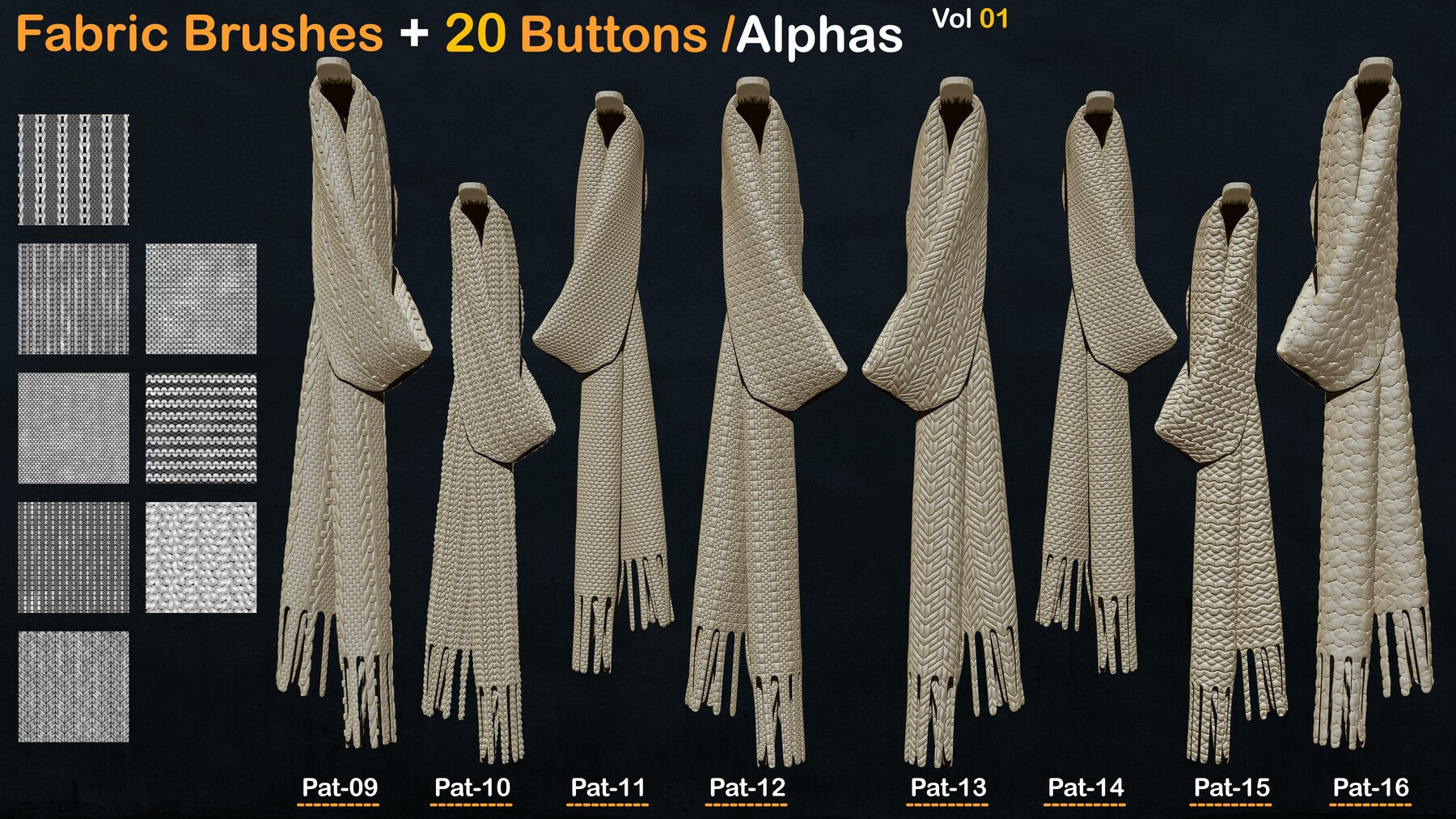 Fabric Textures+20 Buttons / Alphas Vol 01