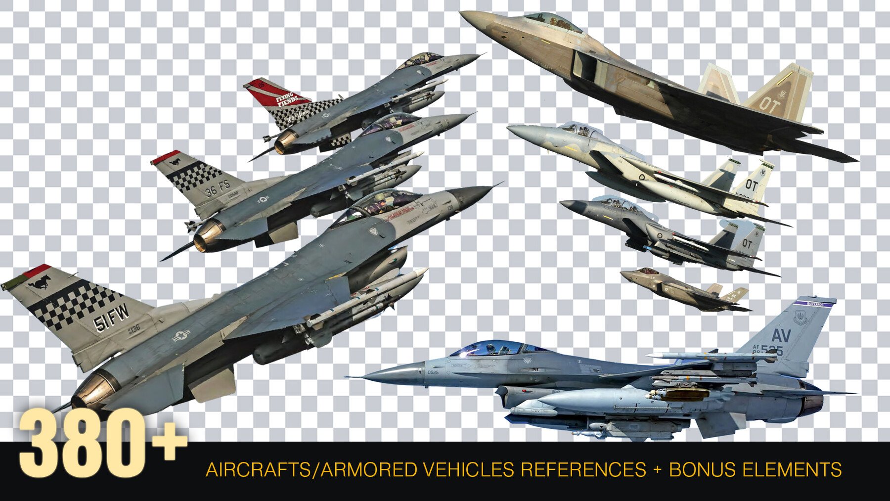 380 + Military Aircraft And Armored Vehicles Reference pack [Cutouts] PNG