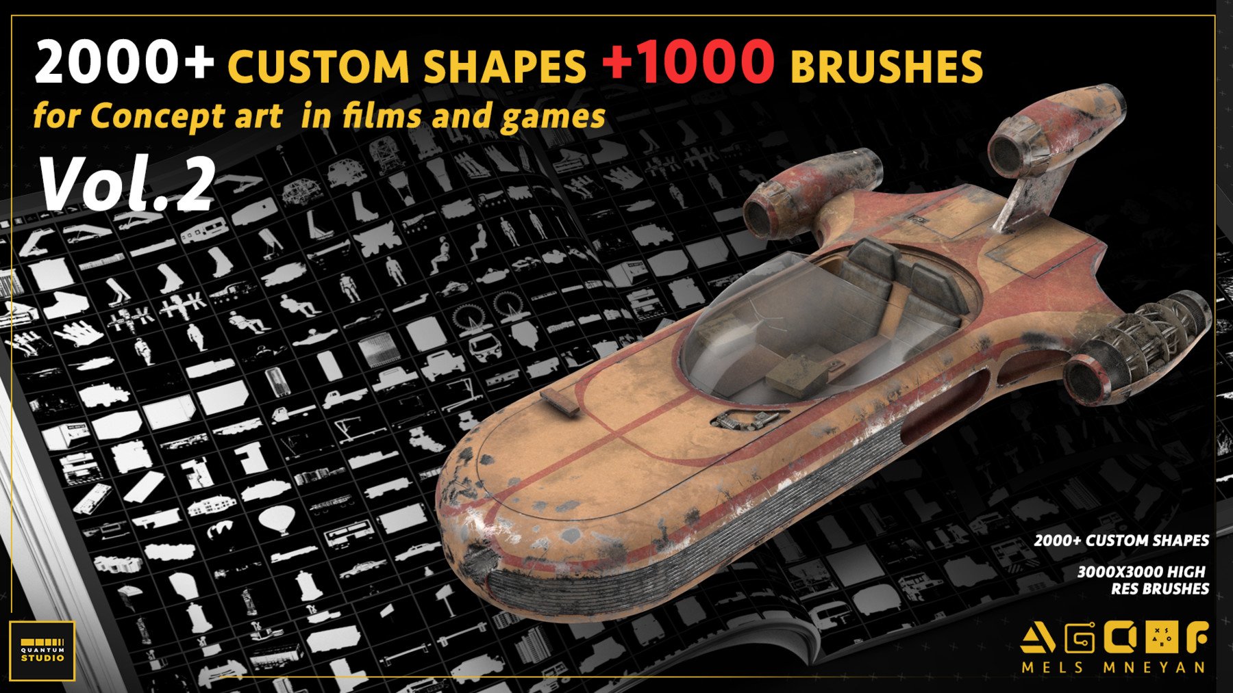 2000+Custom Shapes 1000+Kitbash Brushes for Concept Art(DEMO VIDEO) Mega Pack vol.2