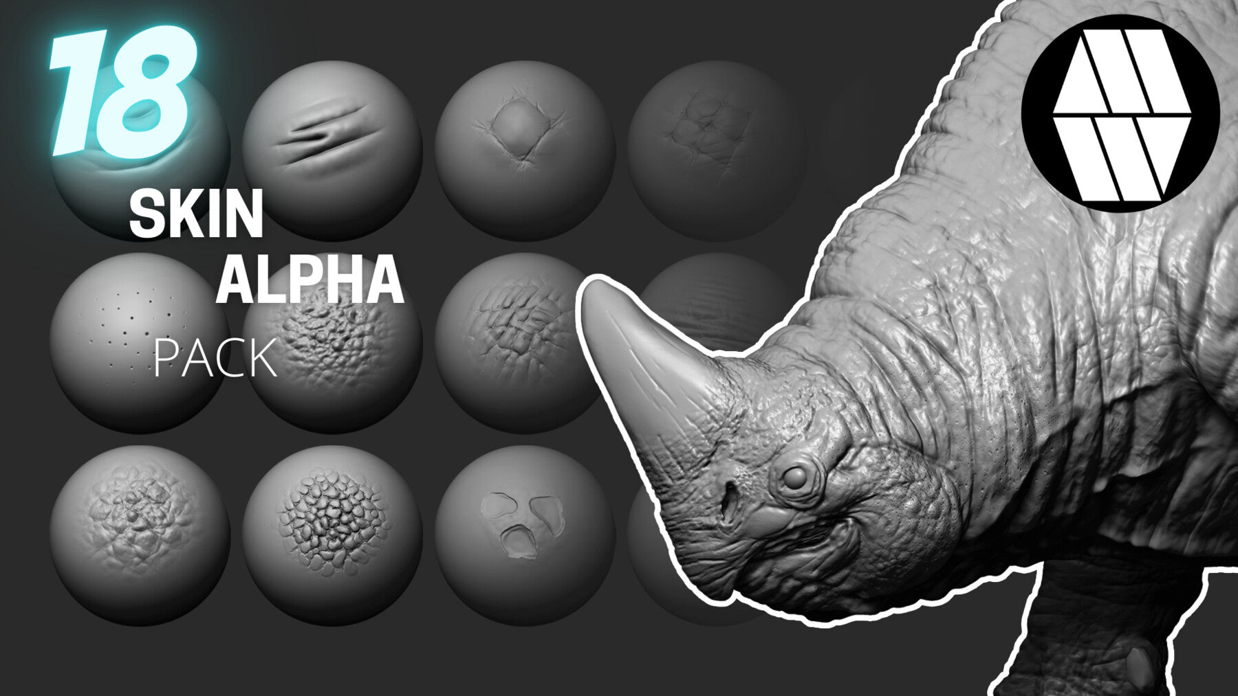 18 Skin Alphas and VDM Brush - Custom made Alphas to use in ZBrush - COMMERCIAL LICENCE