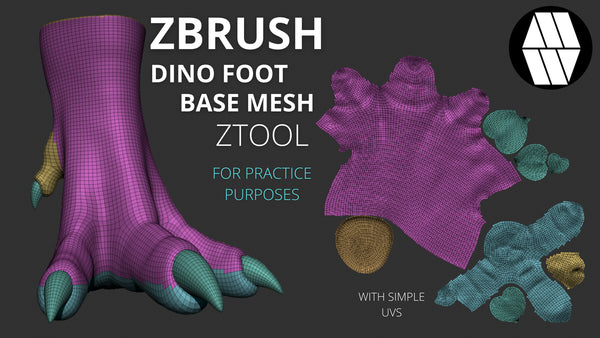 ZBRUSH - Dino Foot Base Mesh - ZTool (with basic UVs)