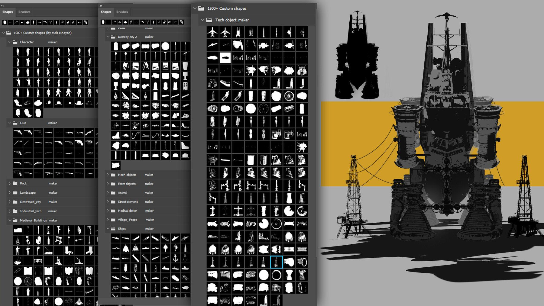 1500+Kitbash Custom Shapes (by Mels Mneyan)