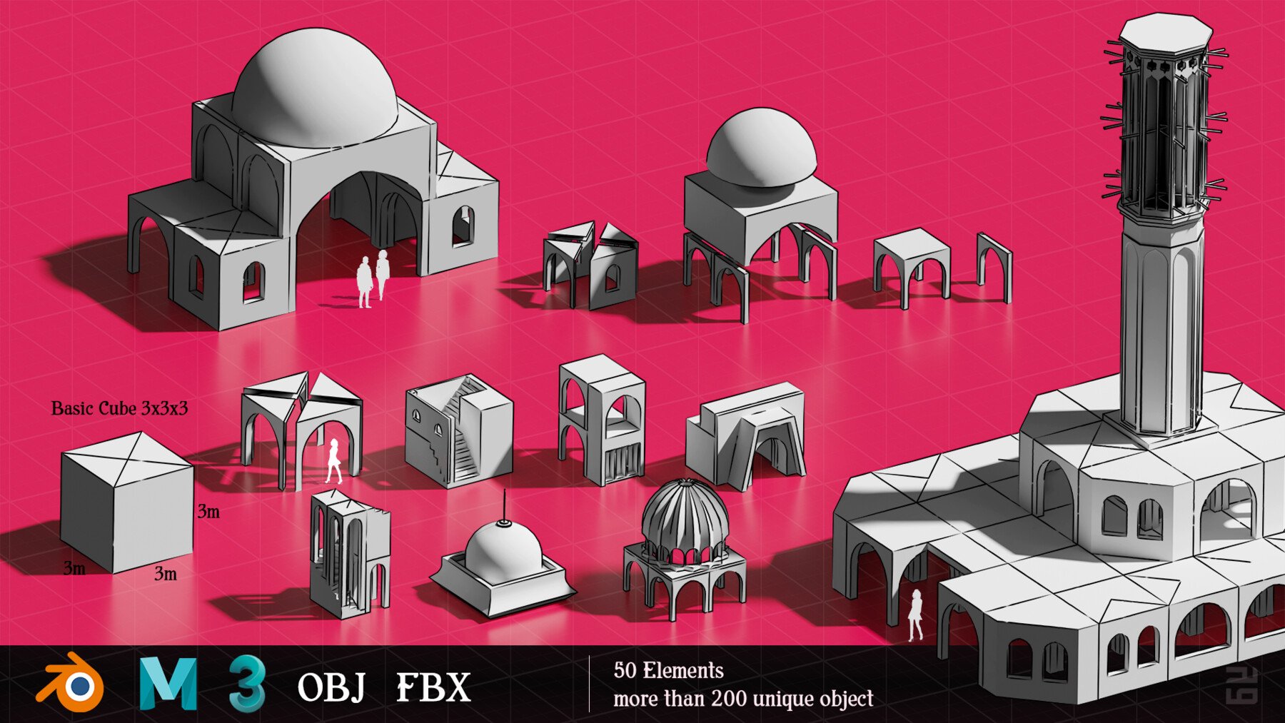 50 Architecture Isometric Elements Kit Bash