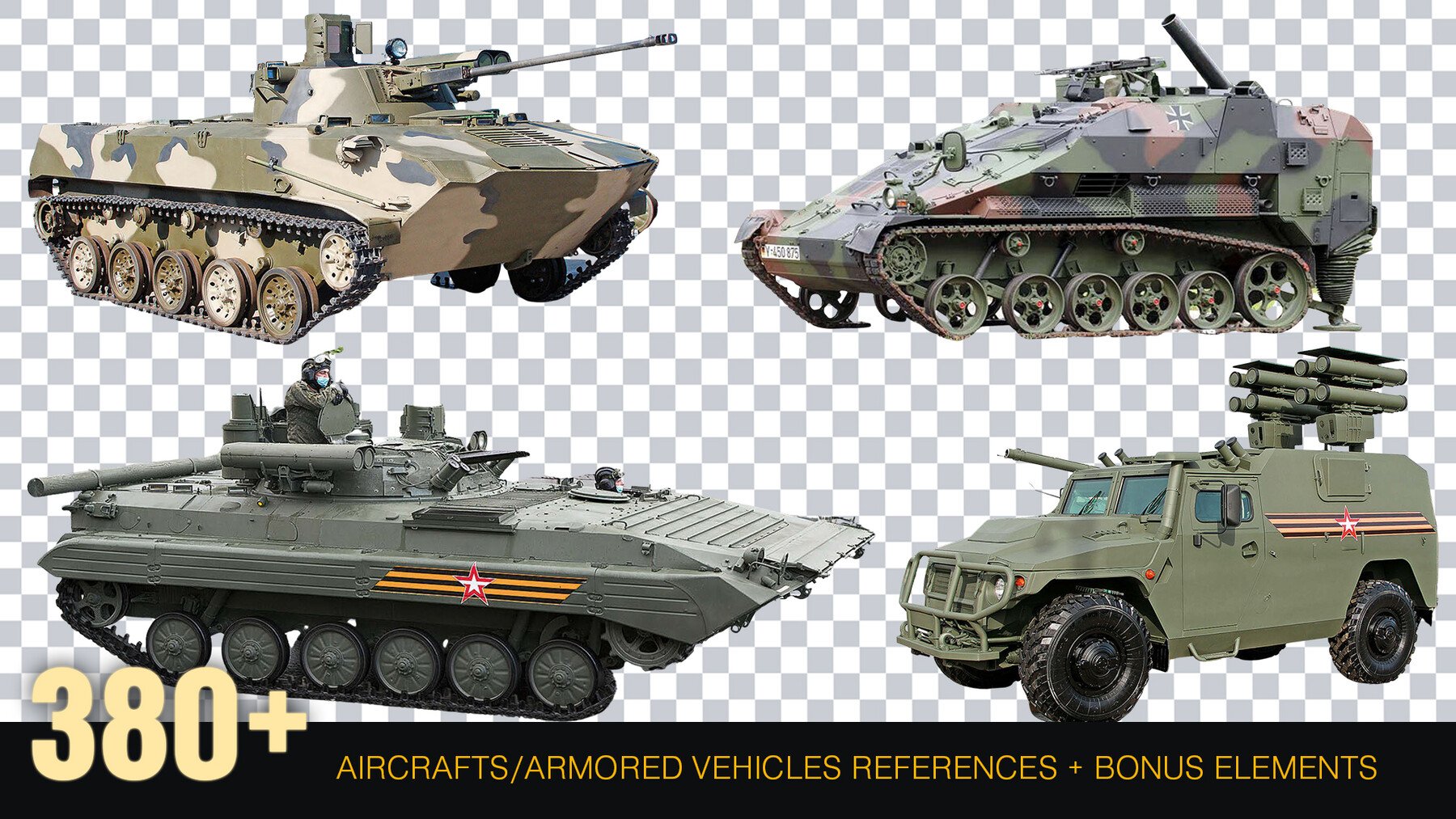 380 + Military Aircraft And Armored Vehicles Reference pack [Cutouts] PNG