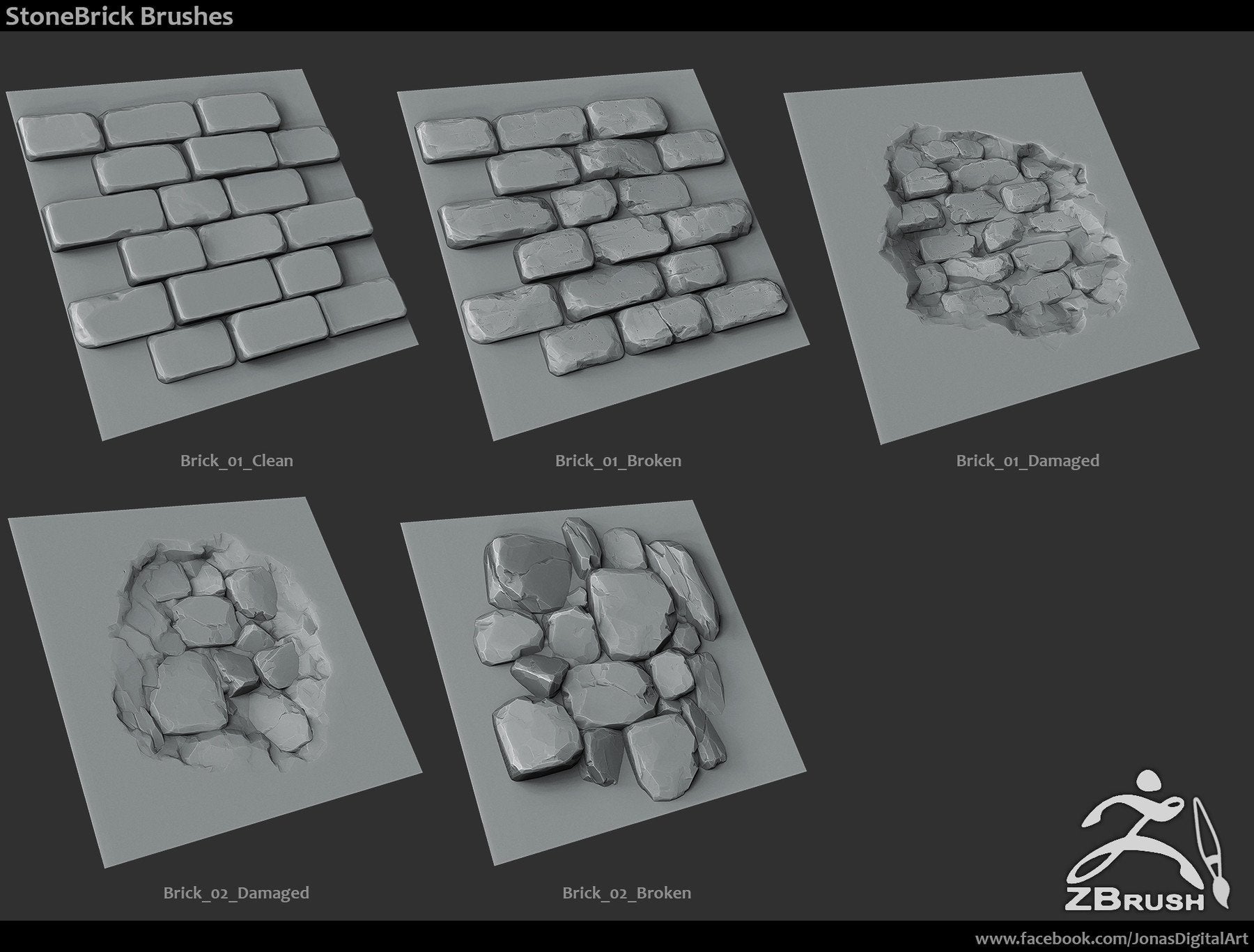 18 Rock Brushes & Alphas for ZBrush/SP Vol.1