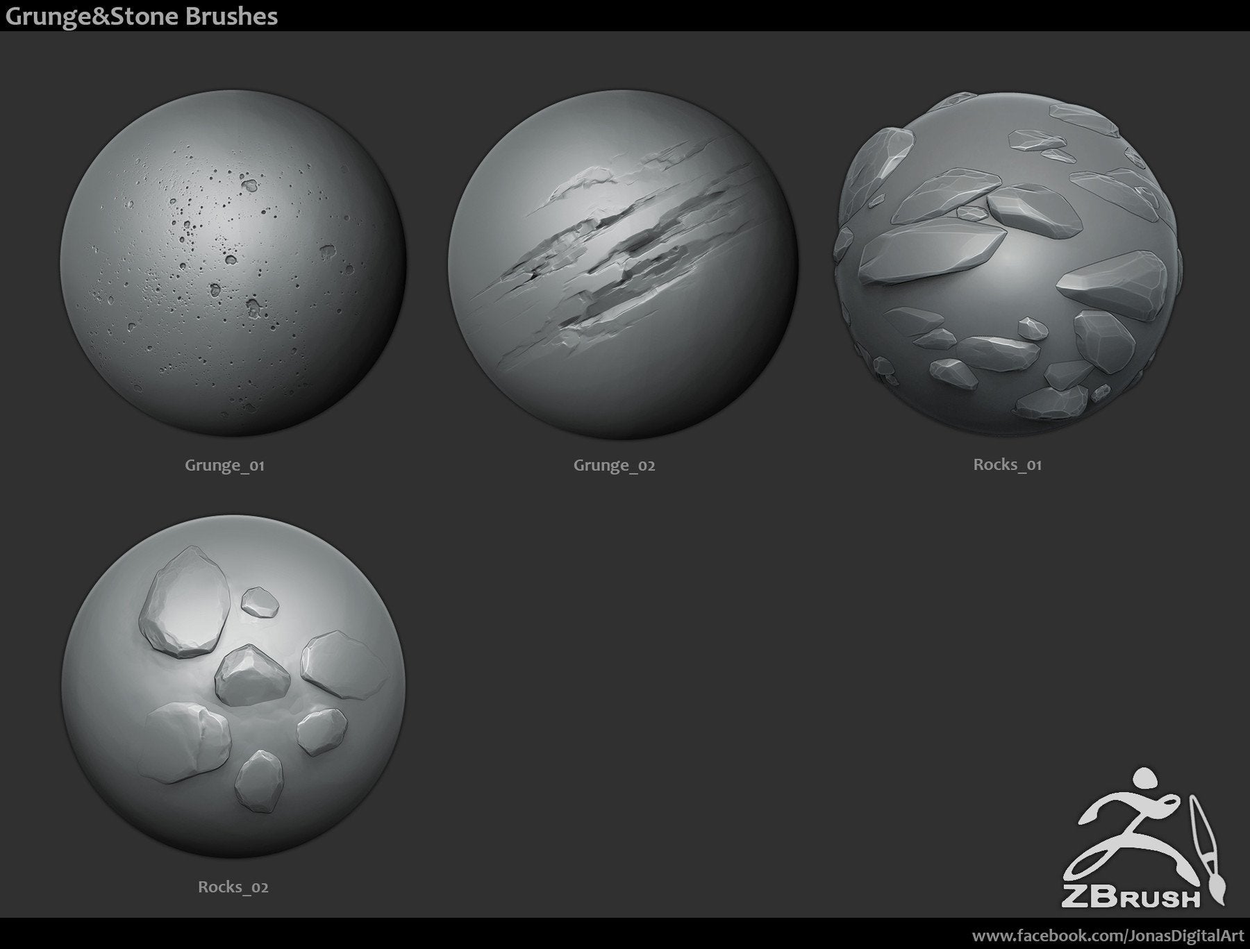 18 Rock Brushes & Alphas for ZBrush/SP Vol.1