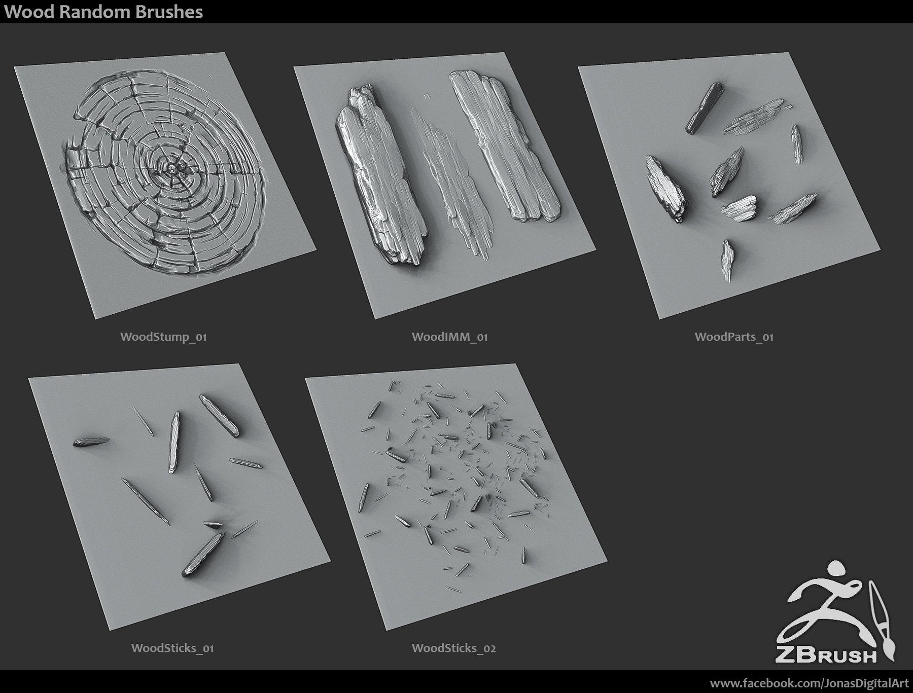 20 Wood Brushes & Alphas for ZBrush/SP Vol.1
