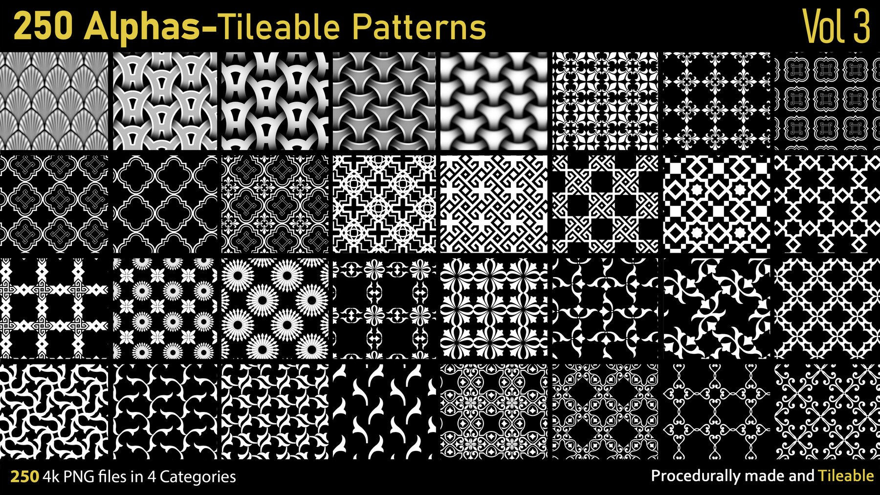 250 Tileable Alpha Patterns Vol.3 | S3ART Store