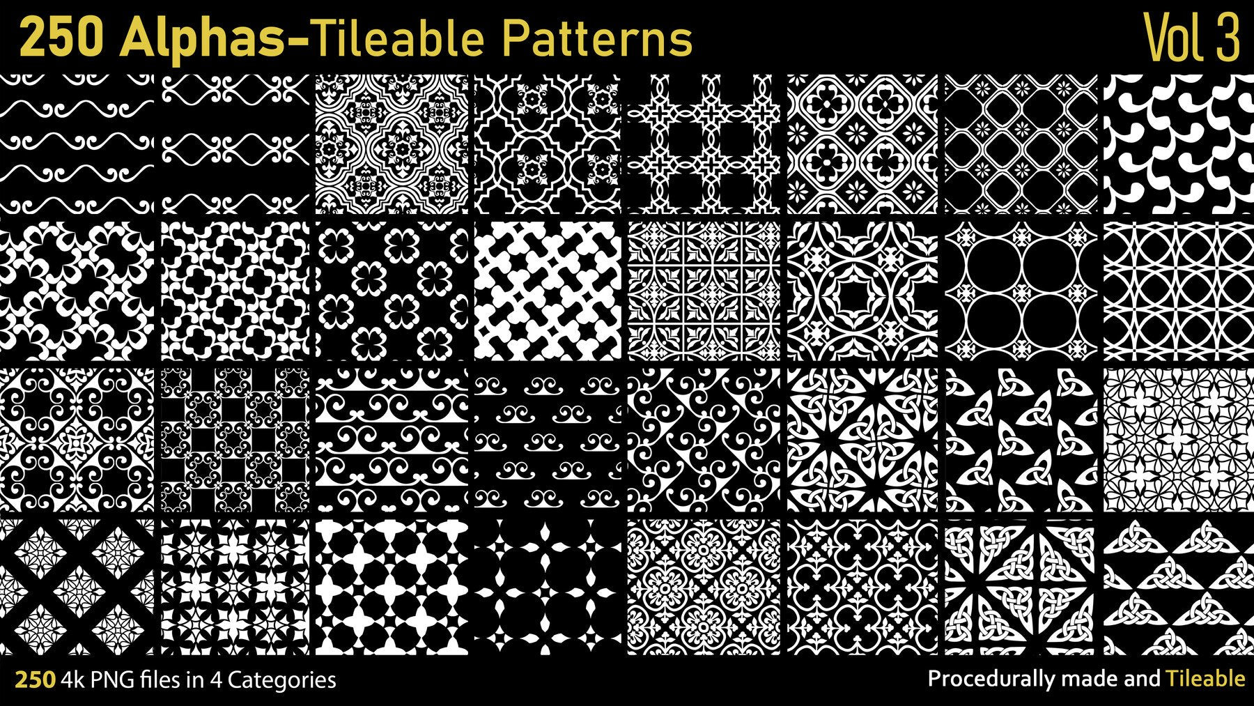 250 Tileable Alpha Patterns Vol.3 | S3ART Store