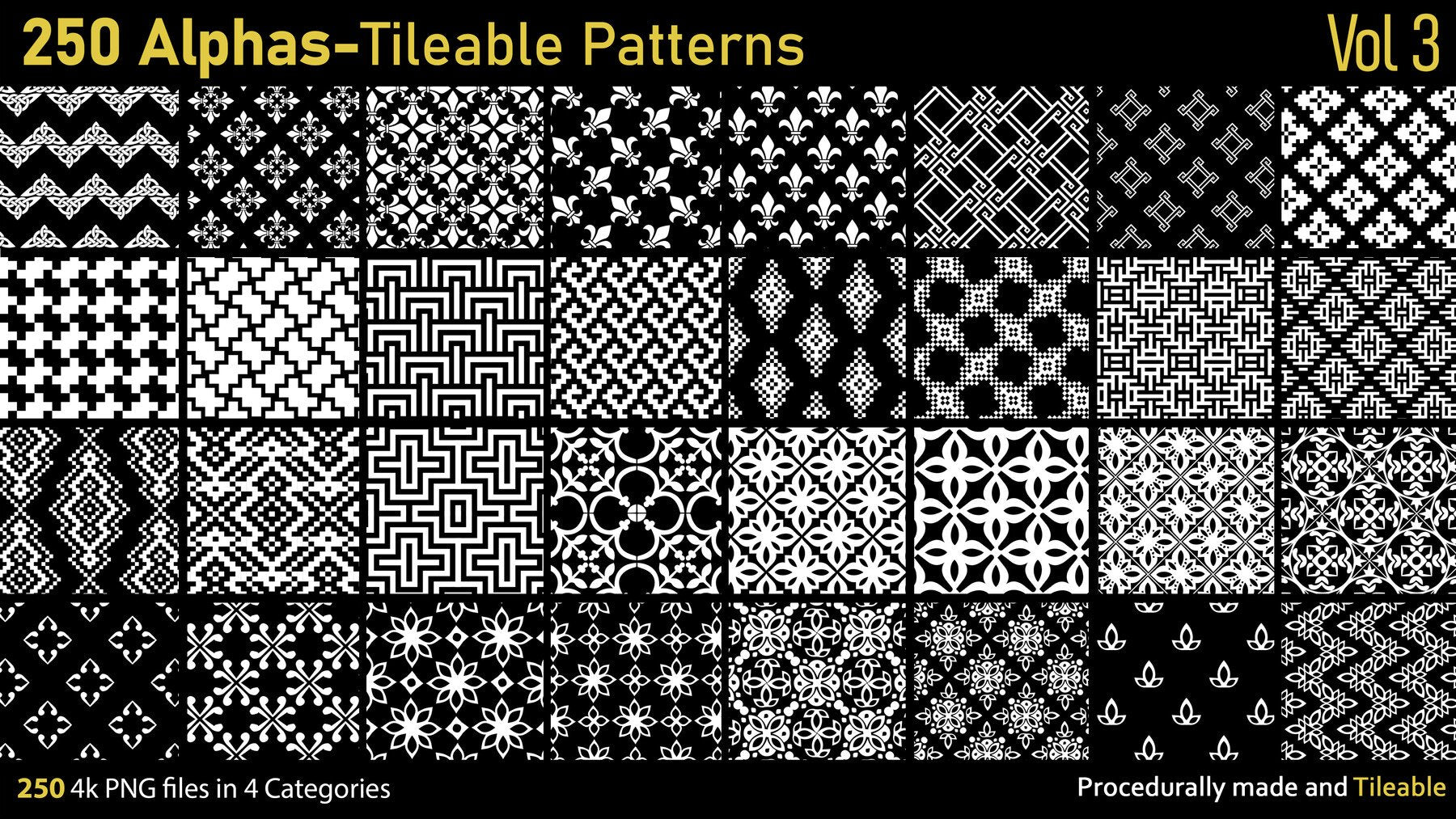 250 Tileable Alpha Patterns Vol.3 | S3ART Store
