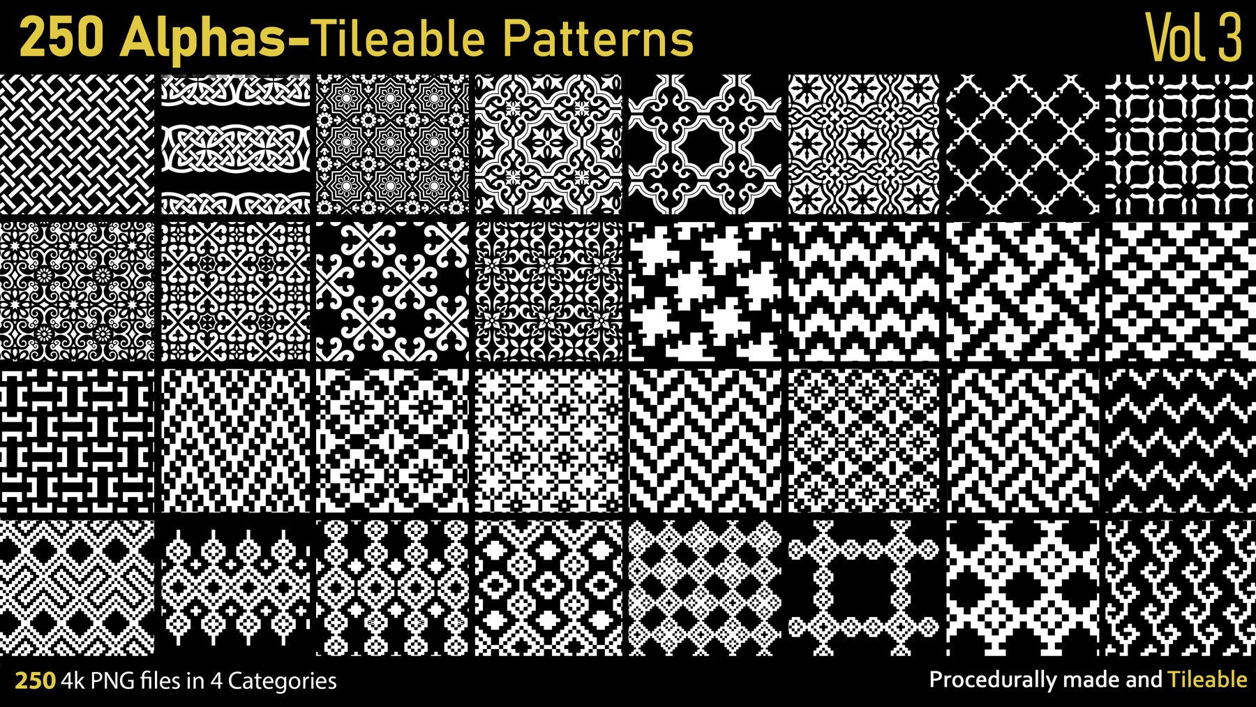 250 Tileable Alpha Patterns Vol.3 | S3ART Store