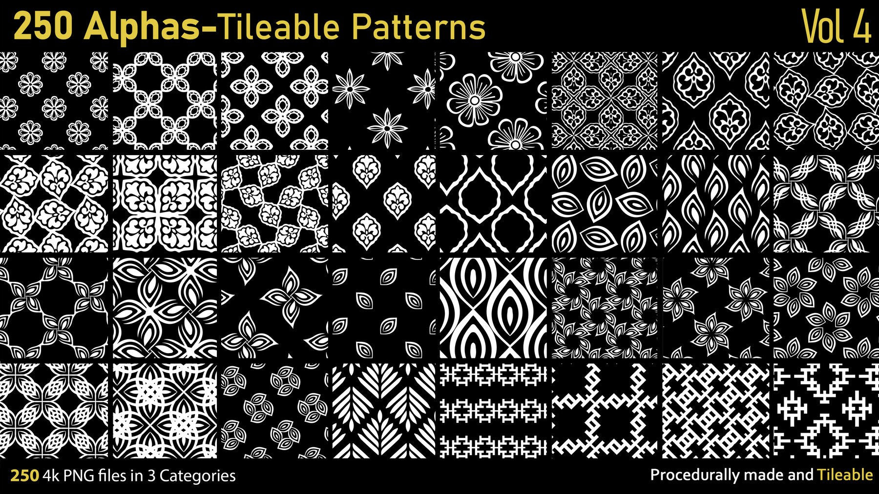 250 Tileable Alpha Patterns Vol.4 | S3ART Store