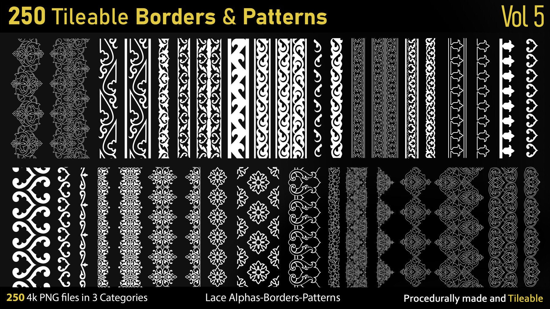 250 Tileable Alpha Patterns & Borders Vol.5 | S3ART Store