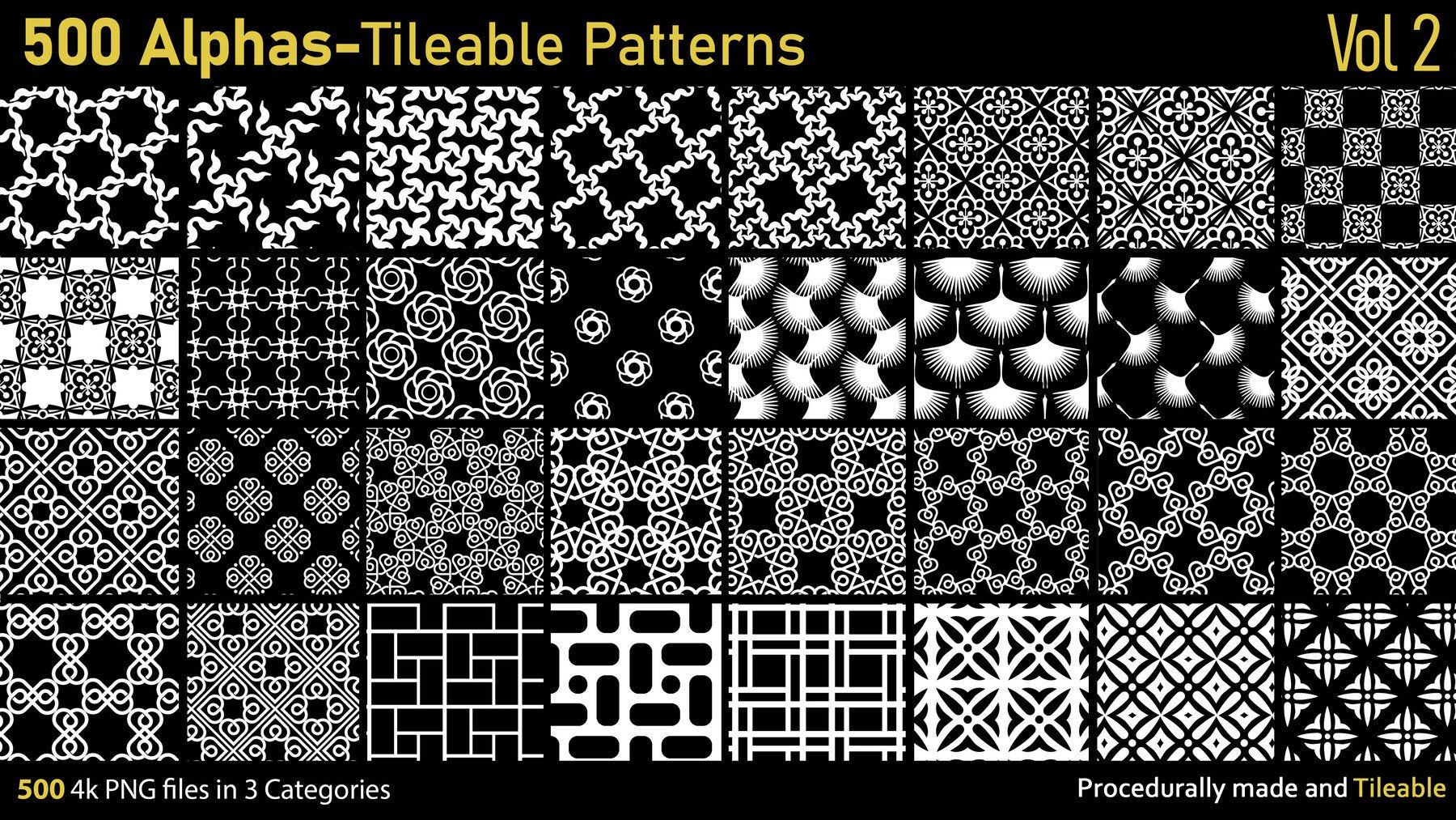 Patterned Alpha Texture 500 Tileable Alpha Patterns Vol.2 | S3ART Store