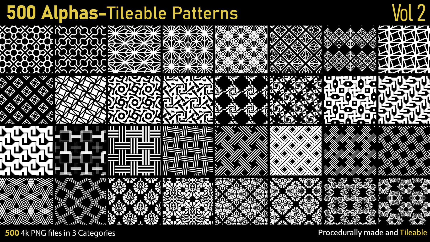 Large Alpha Patterns 500 Tileable Alpha Patterns Vol.2 | S3ART Store