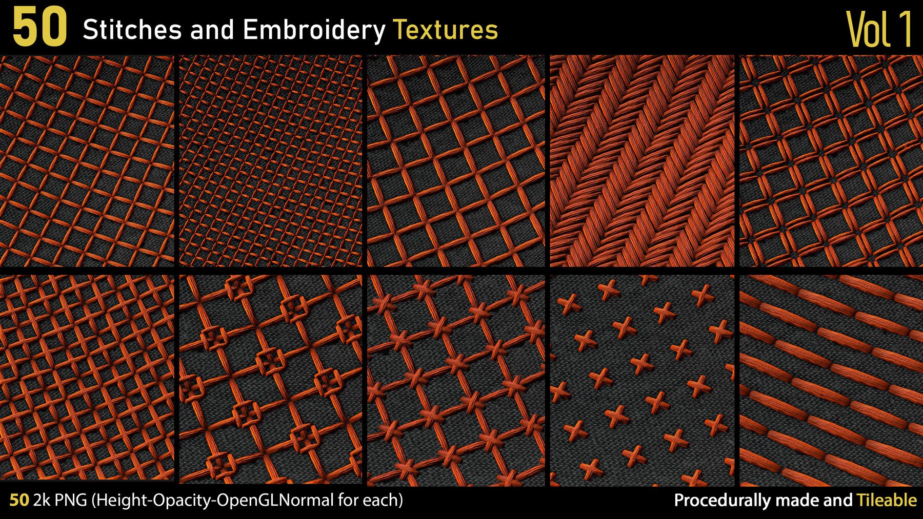Custom Stitching Texture 50 Stitches and Embroidery Textures Vol.1 | S3ART Store