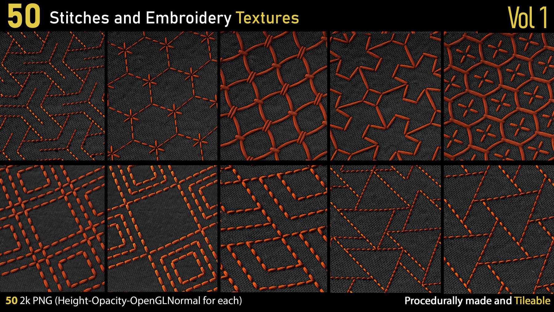 Custom Stitching Texture 50 Stitches and Embroidery Textures Vol.1 | S3ART Store