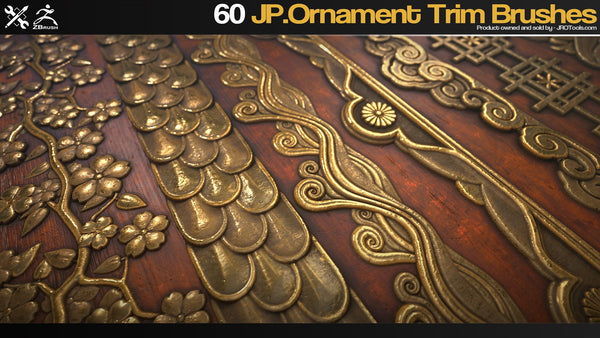 60 Japanese Ornament Trim Brushes for ZBrush