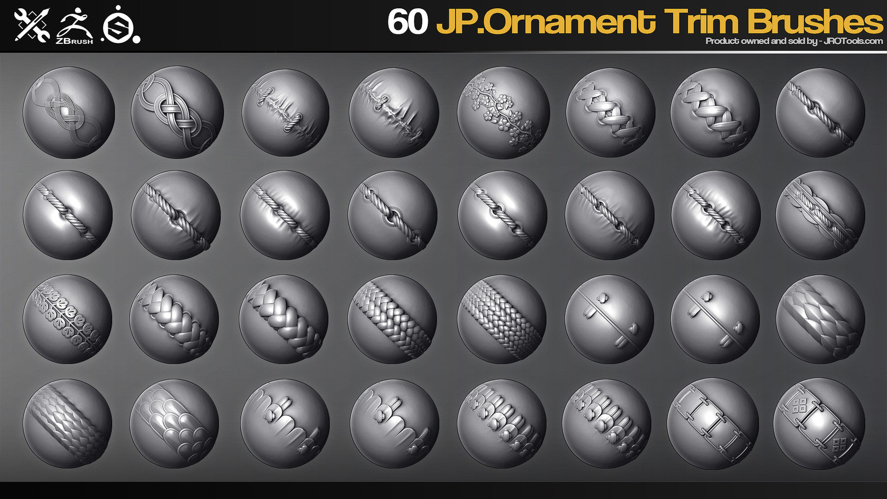 60 Japanese Ornament Trim Brushes for ZBrush