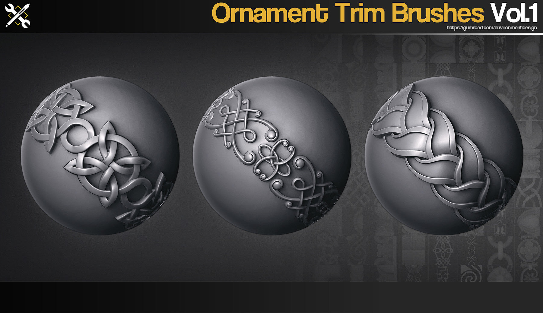 60 Ornament Trim Brushes for ZBrush Vol.1