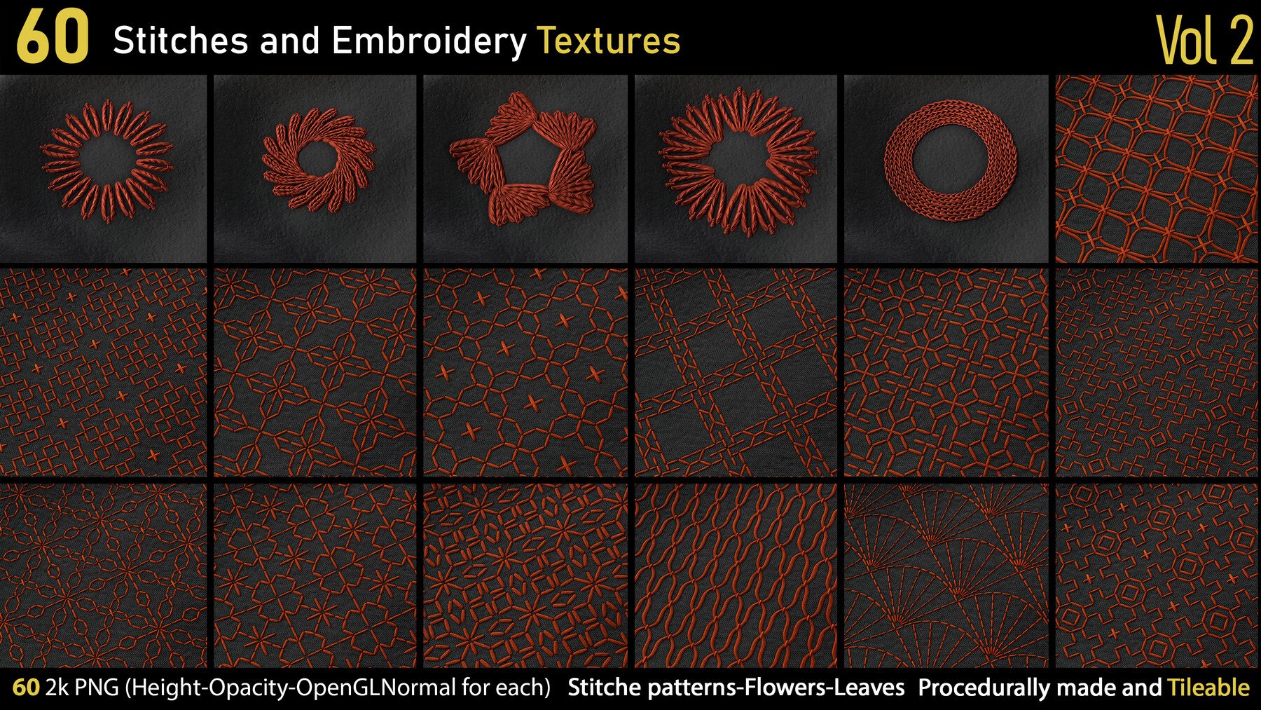 60 Stitches and Embroidery Textures Vol.2
