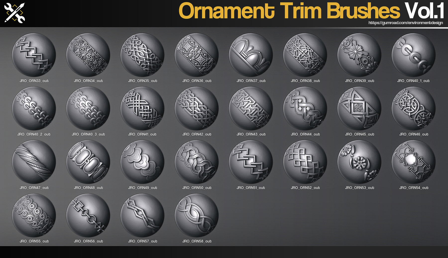 ZBrush - 60 Ornament Trim Brushes Vol.1