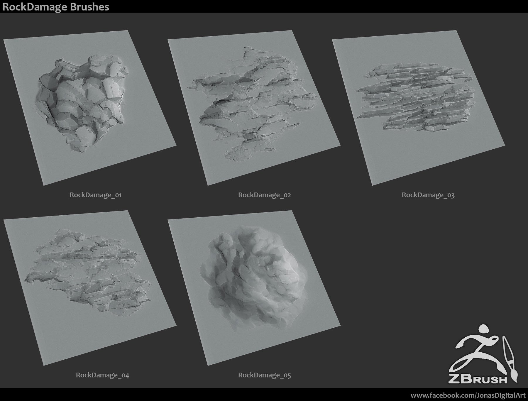 ZBrush/SP - 18 Rock Brushes + 3 Ztool rocks Vol.1