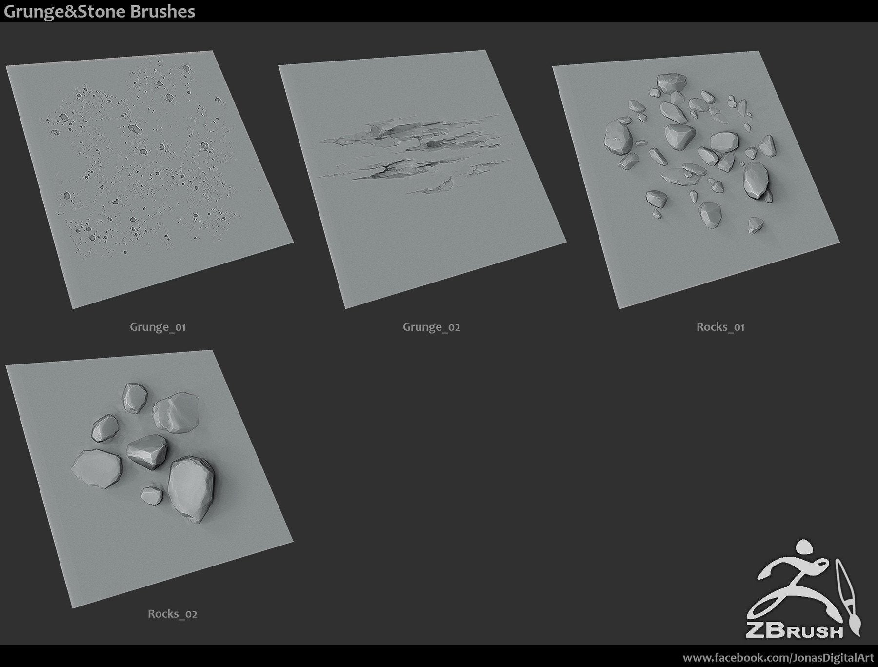 ZBrush/SP - 18 Rock Brushes + 3 Ztool rocks Vol.1