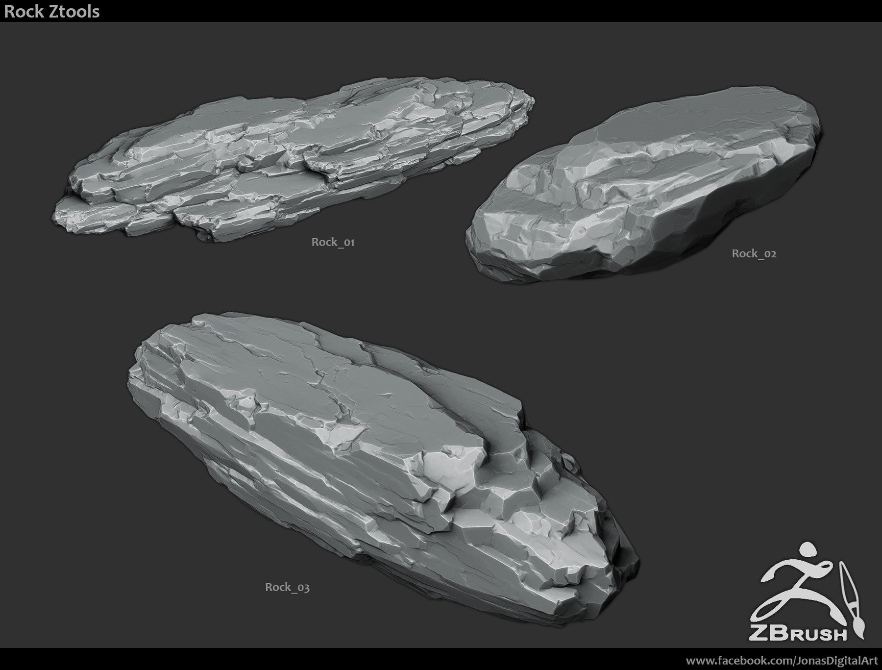 ZBrush/SP - 18 Rock Brushes + 3 Ztool rocks Vol.1