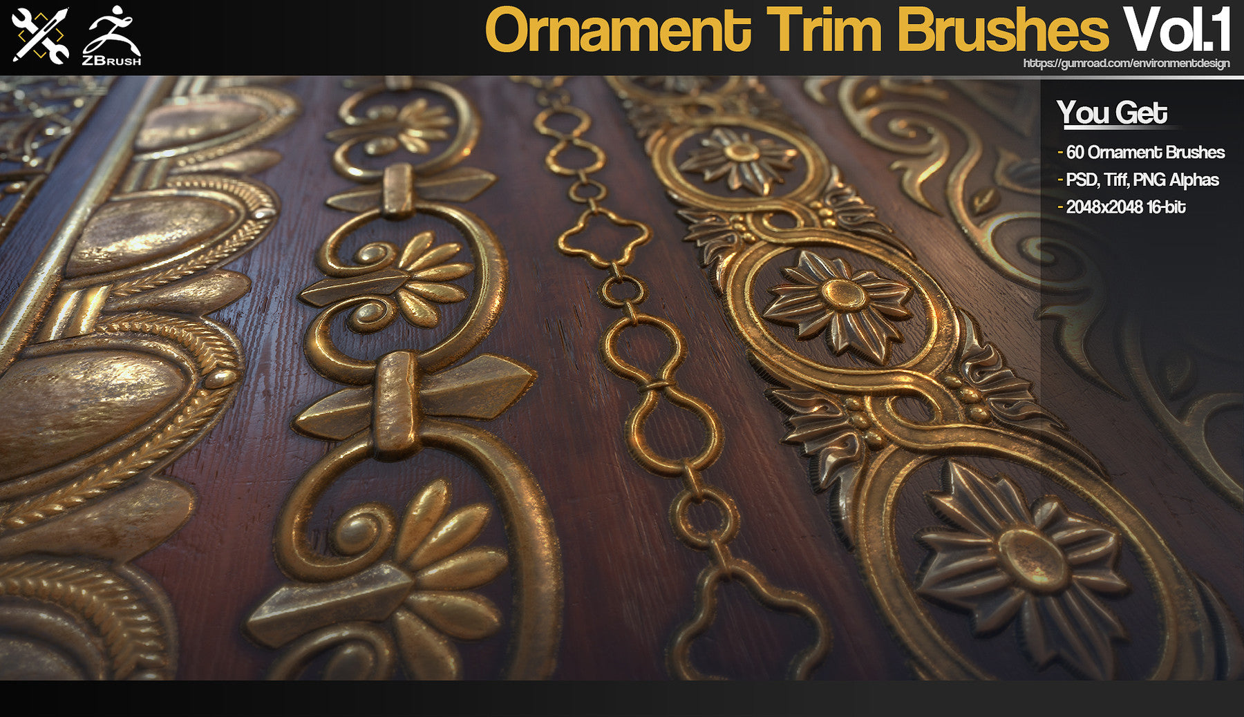 ZBrush - 60 Ornament Trim Brushes Vol.1