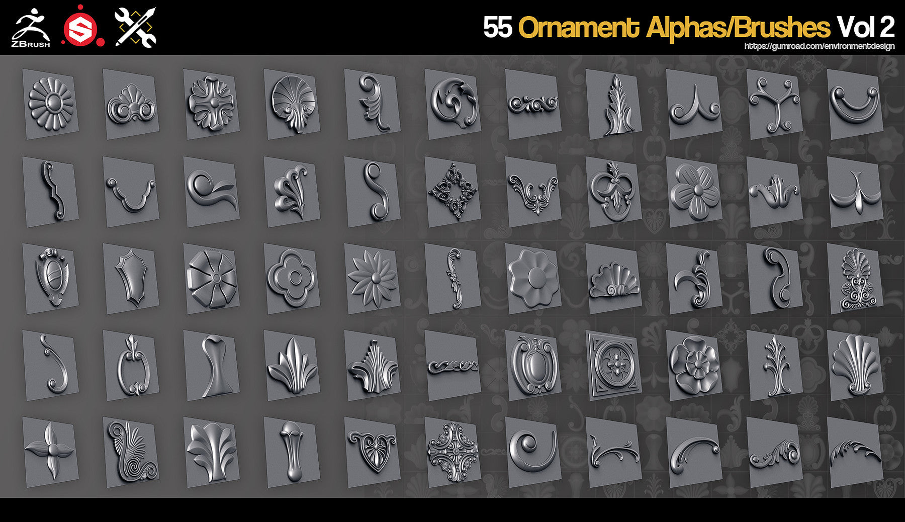 ZBrush/SP - 55 Ornament Brushes/Alphas - Vol.2