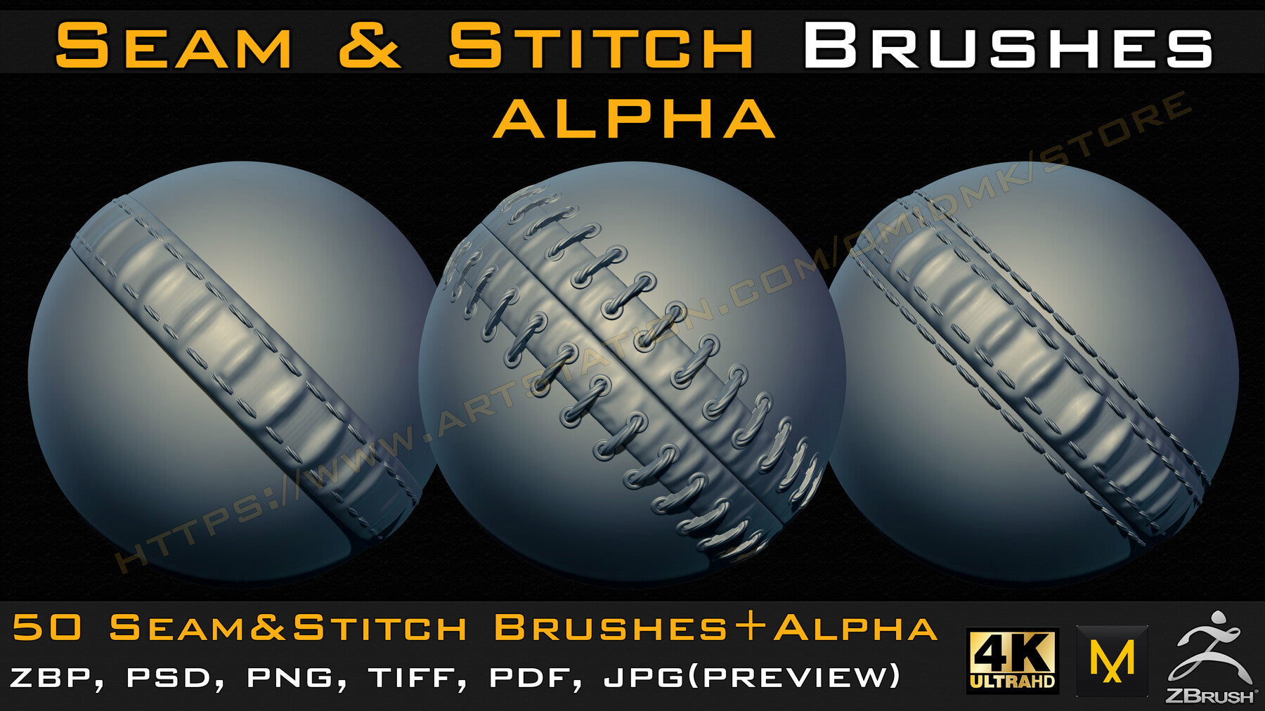 50 Seam & Stitch Brushes & Alpha (Tileable 4k-16bit) Vol.03