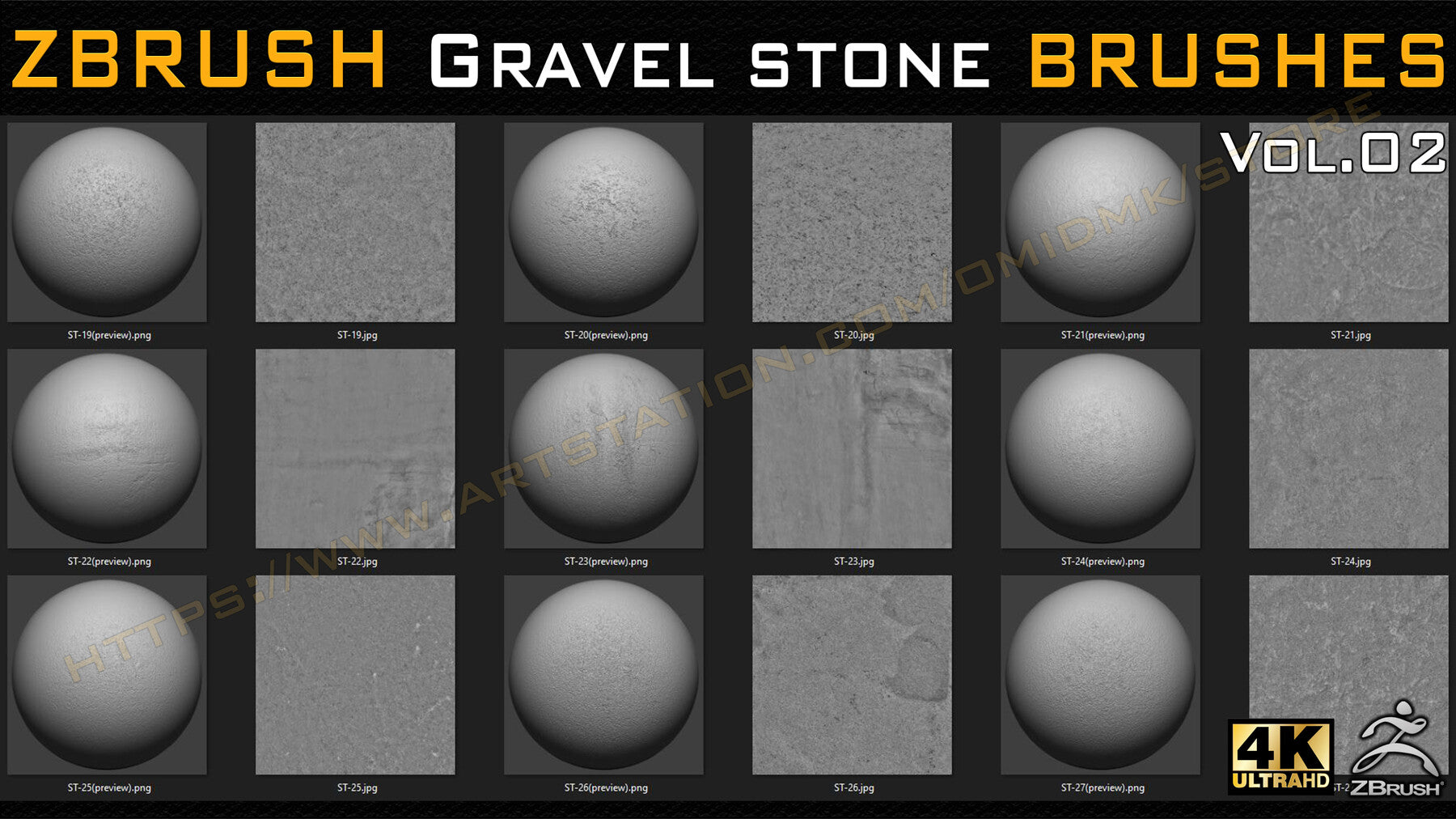 55 VDM + STANDARD BRUSH GRAVEL STONE BRUSHES +55 ALPHA/HEIGHT MAPS HIGH QUALITY (4K) -VOL.02