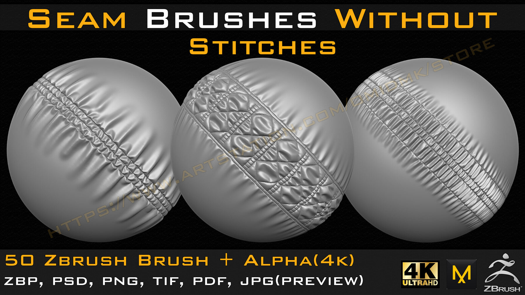 50 Seam Brushes Without Stitches (4k)+Alpha -Vol 02