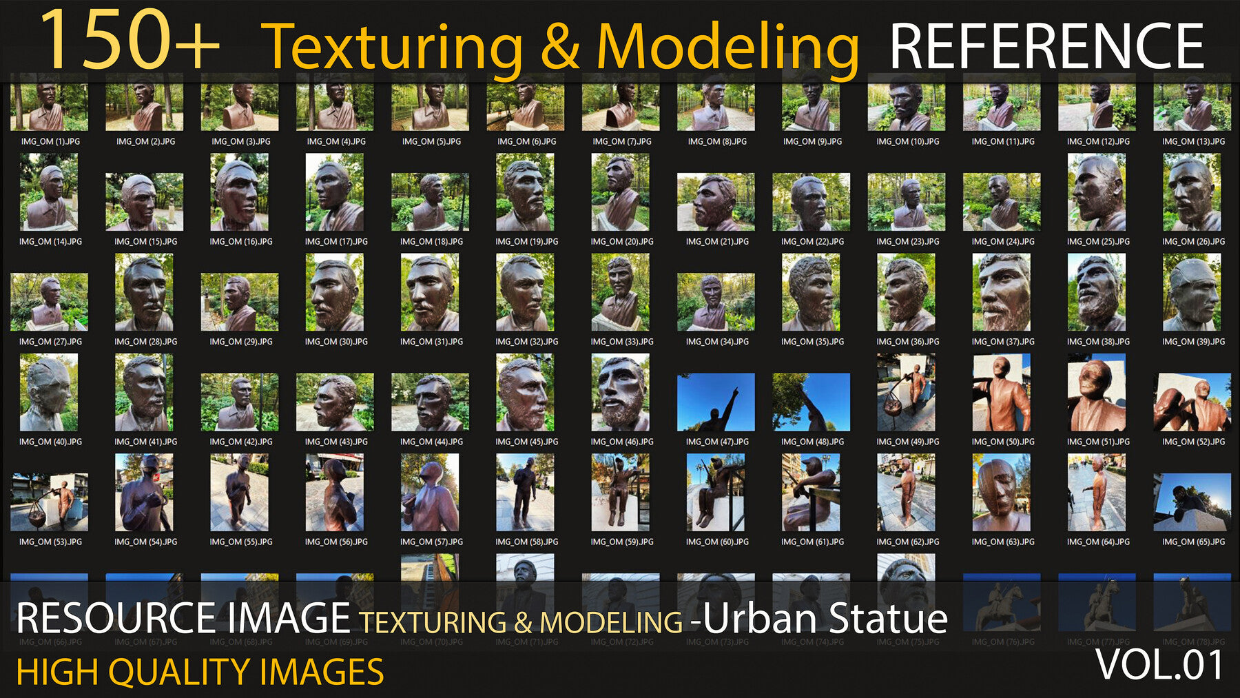 150+ Texturing & Modeling Reference - Urban Statue - VOL 01