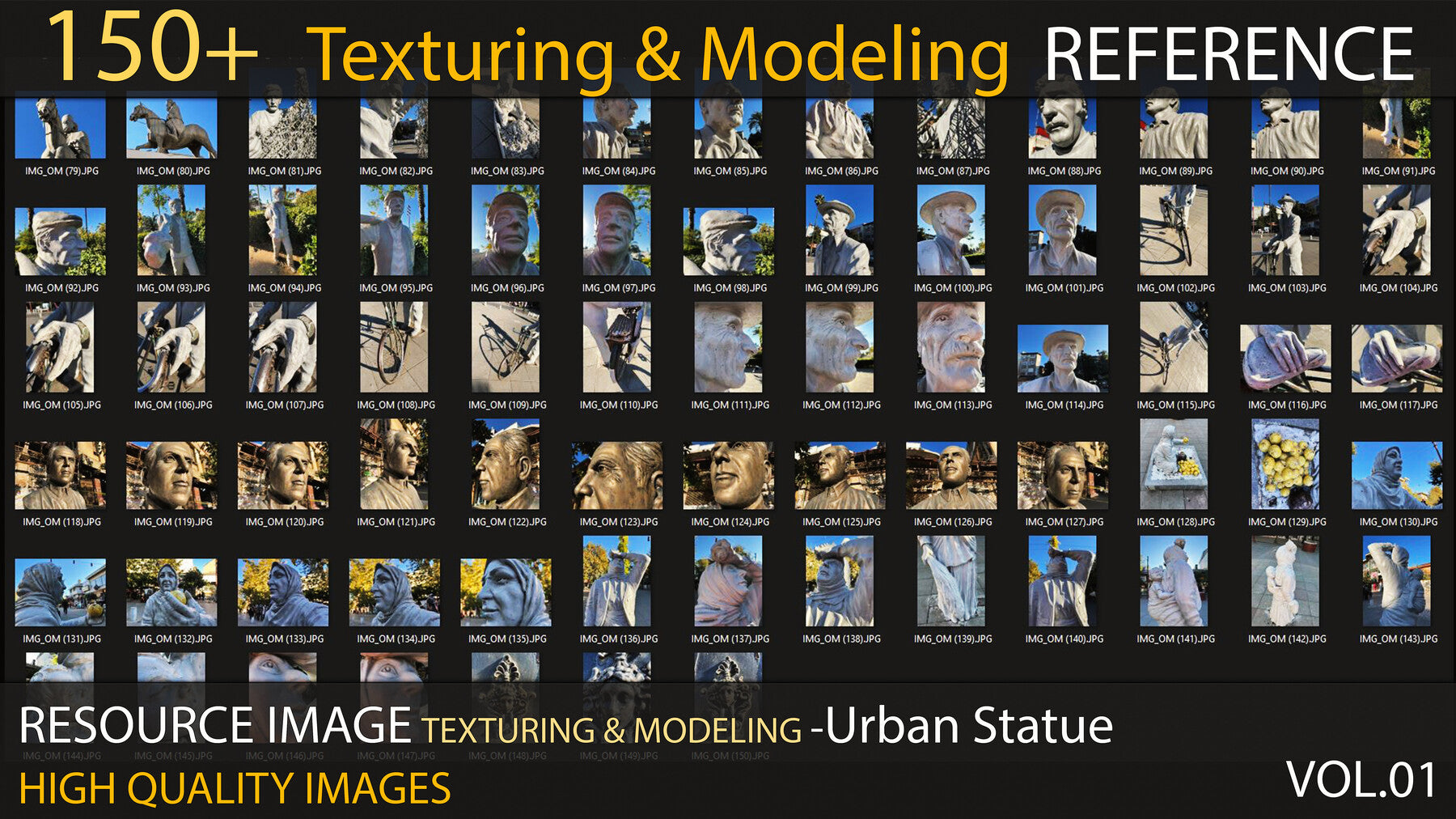 150+ Texturing & Modeling Reference - Urban Statue - VOL 01