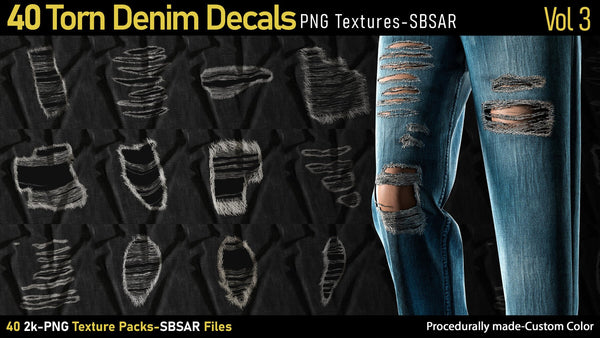 40 Torn Denim Decals-SBSAR-PNG