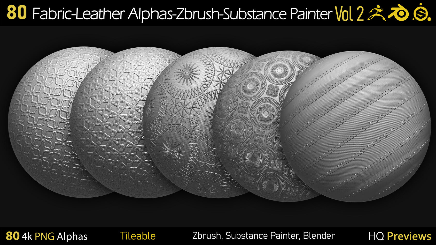 80 4K Fabric-Leather Tileble Alphas-PNG-Zbrush-Substance Painter-vol2