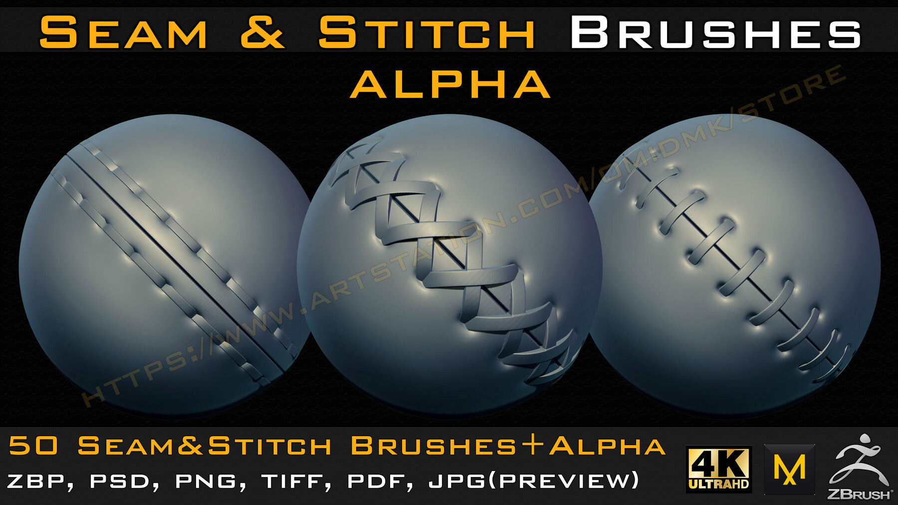 50 Seam & Stitch Brushes & Alpha (Tileable 4k-16bit) Vol.04