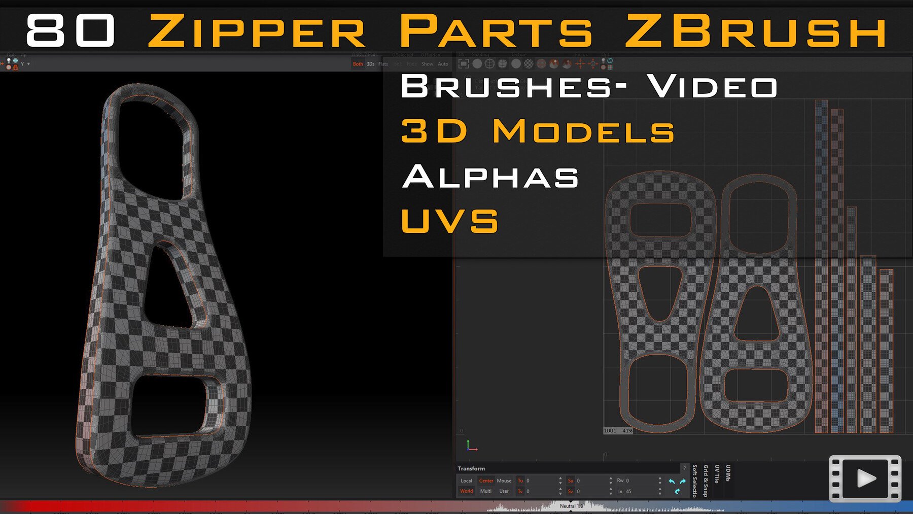 80 Zipper Parts for ZBrush