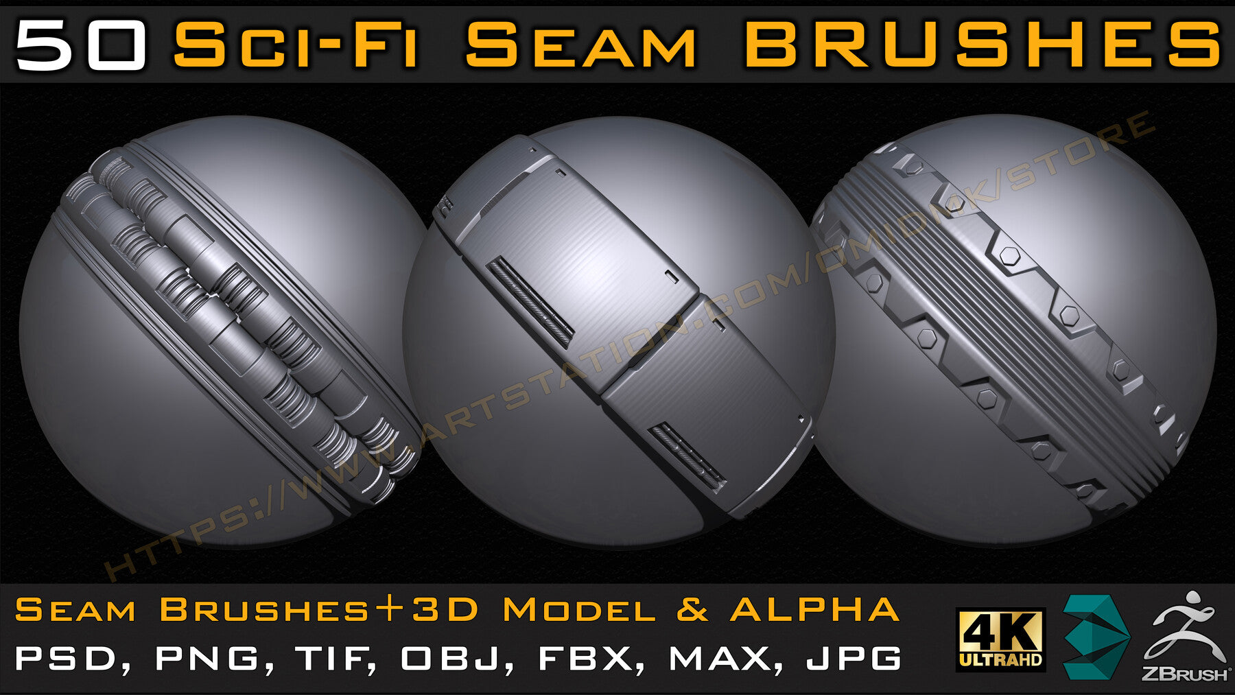 50 Seam & Stitch Brushes & Alpha (Tileable 4k-16bit) Vol.01